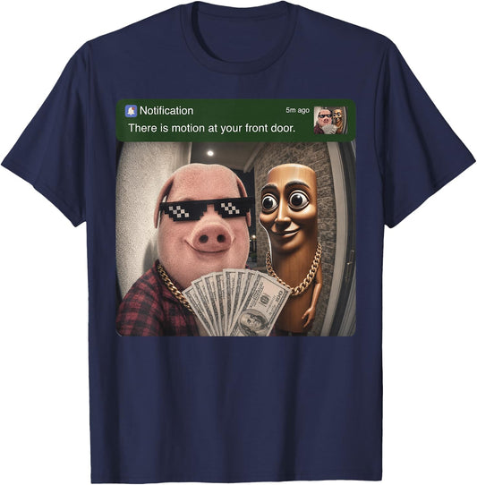 There is Motion at Your Front Door Tung Tung Tung John Pork T-Shirt - T-Shirt | Navy