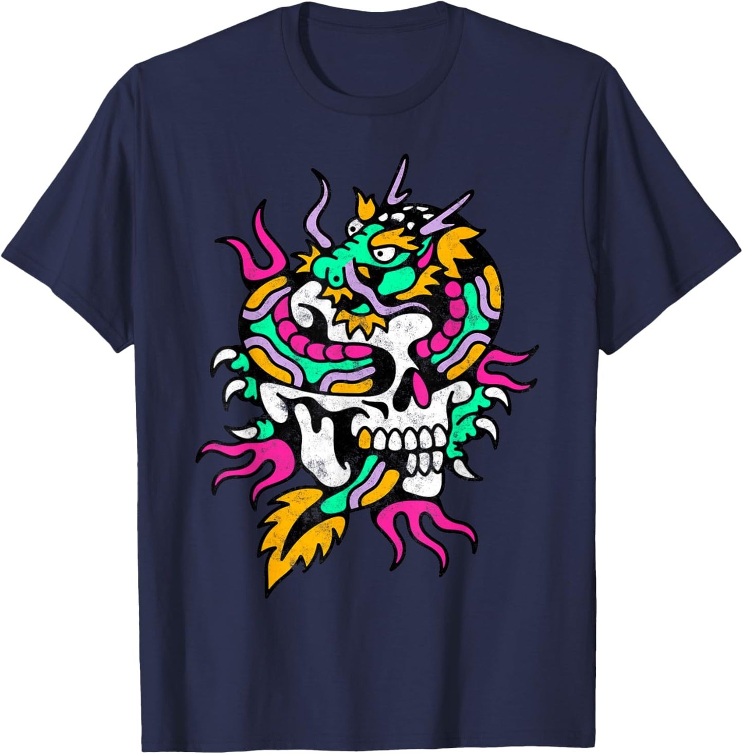 Skull Dragon American Traditional Old School Tattoo Artist T-Shirt - T-Shirt | Navy