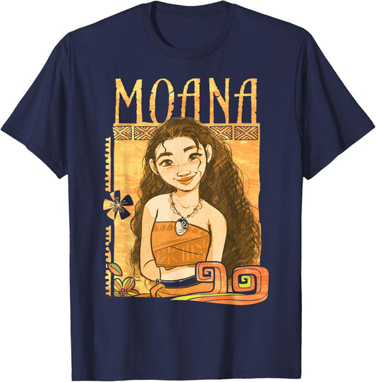 Disney Moana Artistic Tribal Island Smile Framed Portrait T-Shirt - T-Shirt | Navy