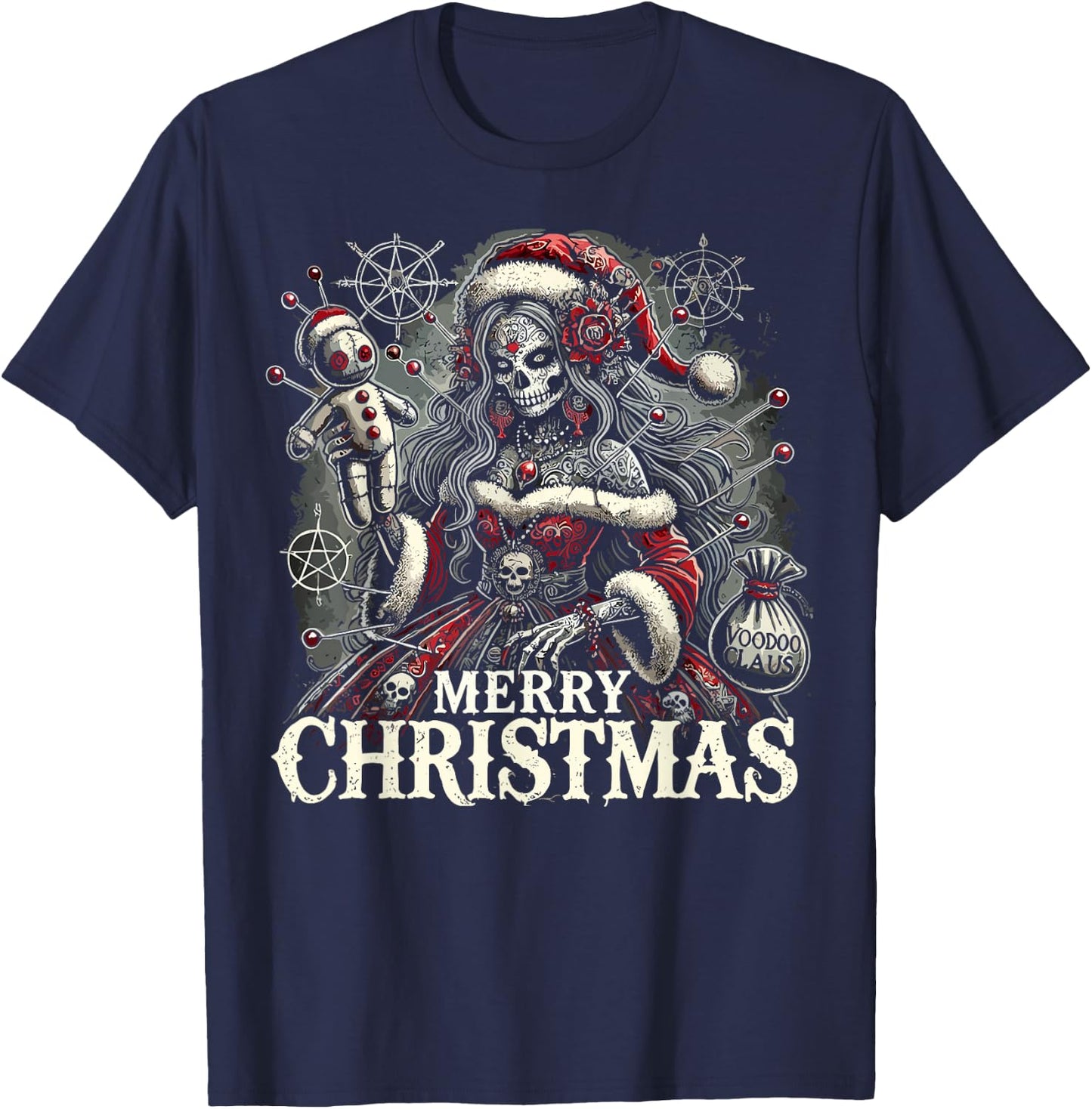 Voodoo Doll Christmas Gothic Mrs Claus Goth Christmas Women T-Shirt - T-Shirt | Navy