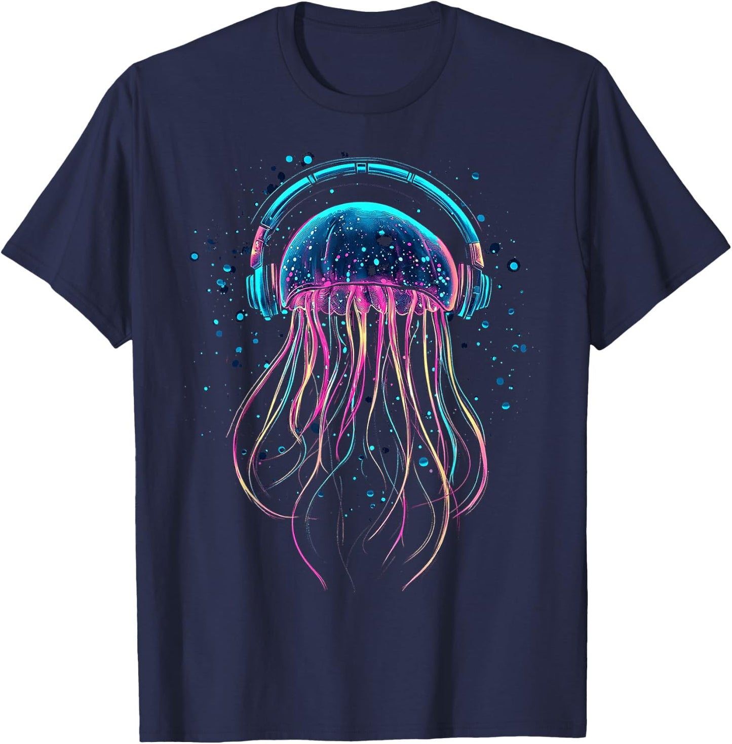 Jellyfish Animal Motif Music Headphone Art Jellyfish T-Shirt - T-Shirt | Navy