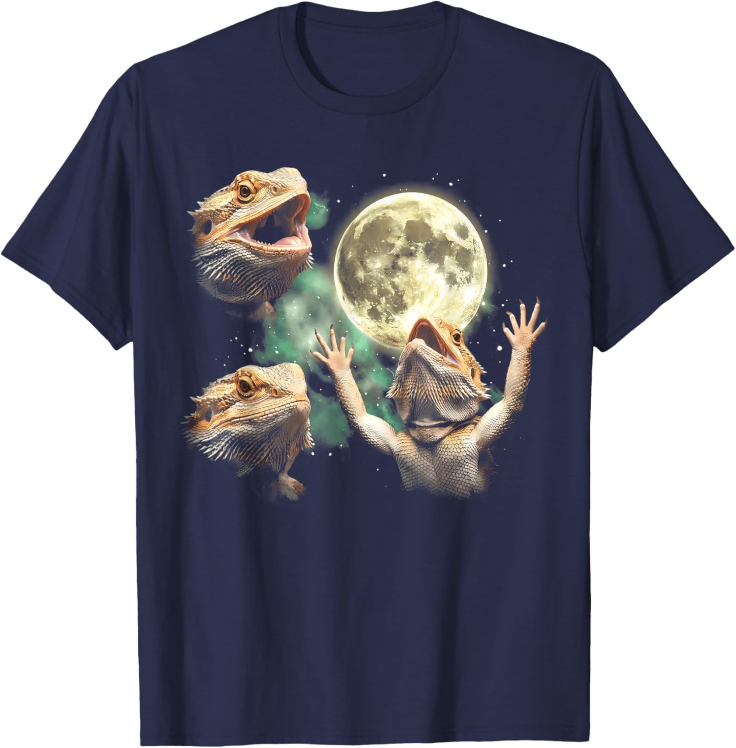 Three Bearded Dragon Moon Howling Vintage Graphic Meme T-Shirt - T-Shirt | Navy