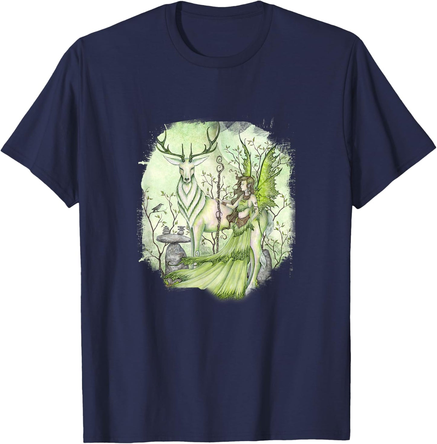 Amy Brown Art, Guardian Fairy Faery Reindeer T-Shirt - T-Shirt | Navy