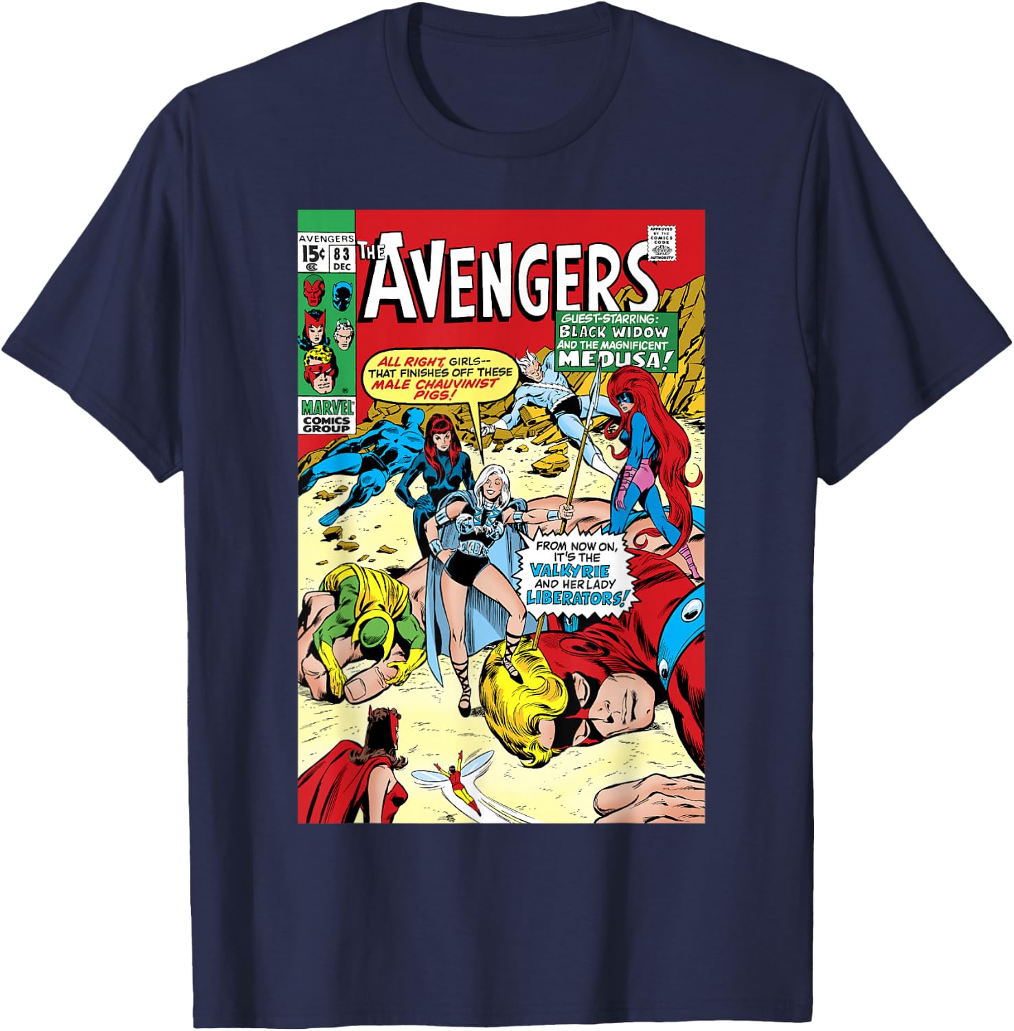Marvel Valkyrie And Her Lady Liberators Comic Cover T-Shirt - T-Shirt | Navy