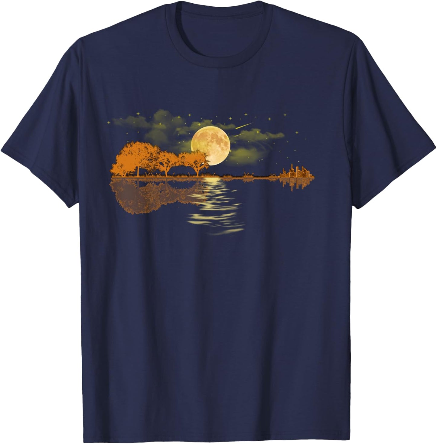 Acoustic Guitar Lake Player Nature, Birthday T-Shirt - T-Shirt | Navy
