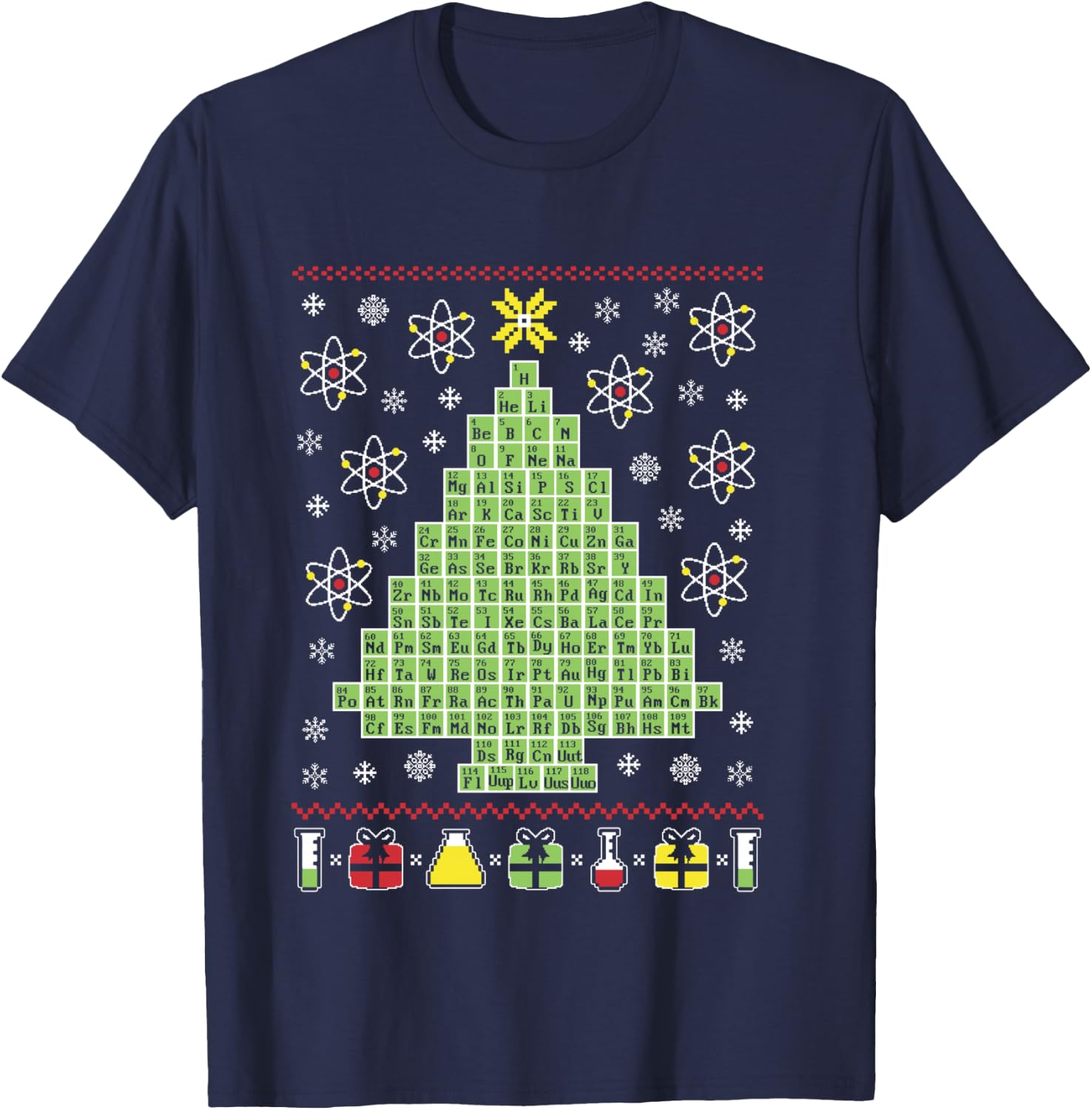 Chemistry Periodic Table Science - Ugly Christmas Sweater T-Shirt - T-Shirt | Navy