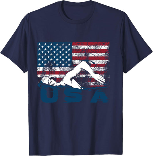 USA Swimming Shirt | Cute US Swim Aquatic Sport Athlete Gift T-Shirt - T-Shirt | Navy
