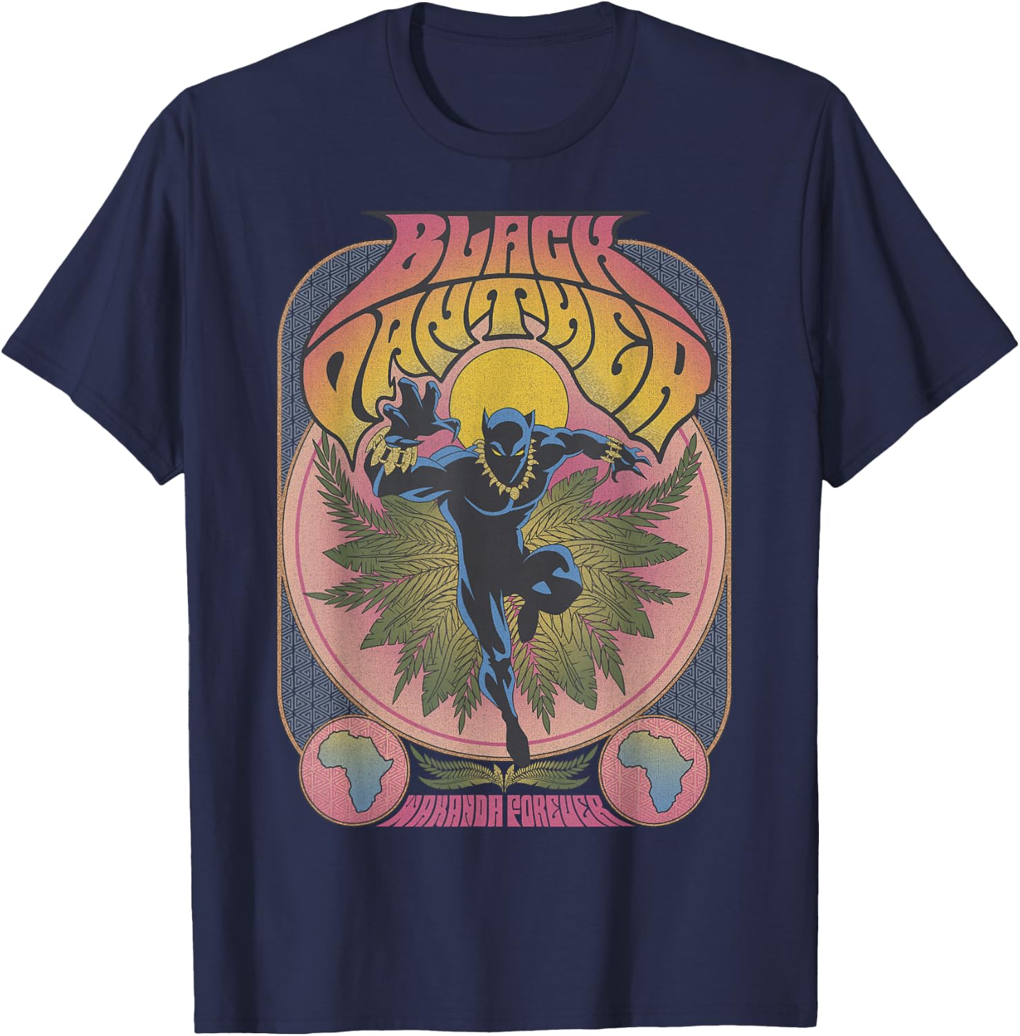 Marvel Black Panther Vintage 70's Poster Style T-Shirt - T-Shirt | Navy