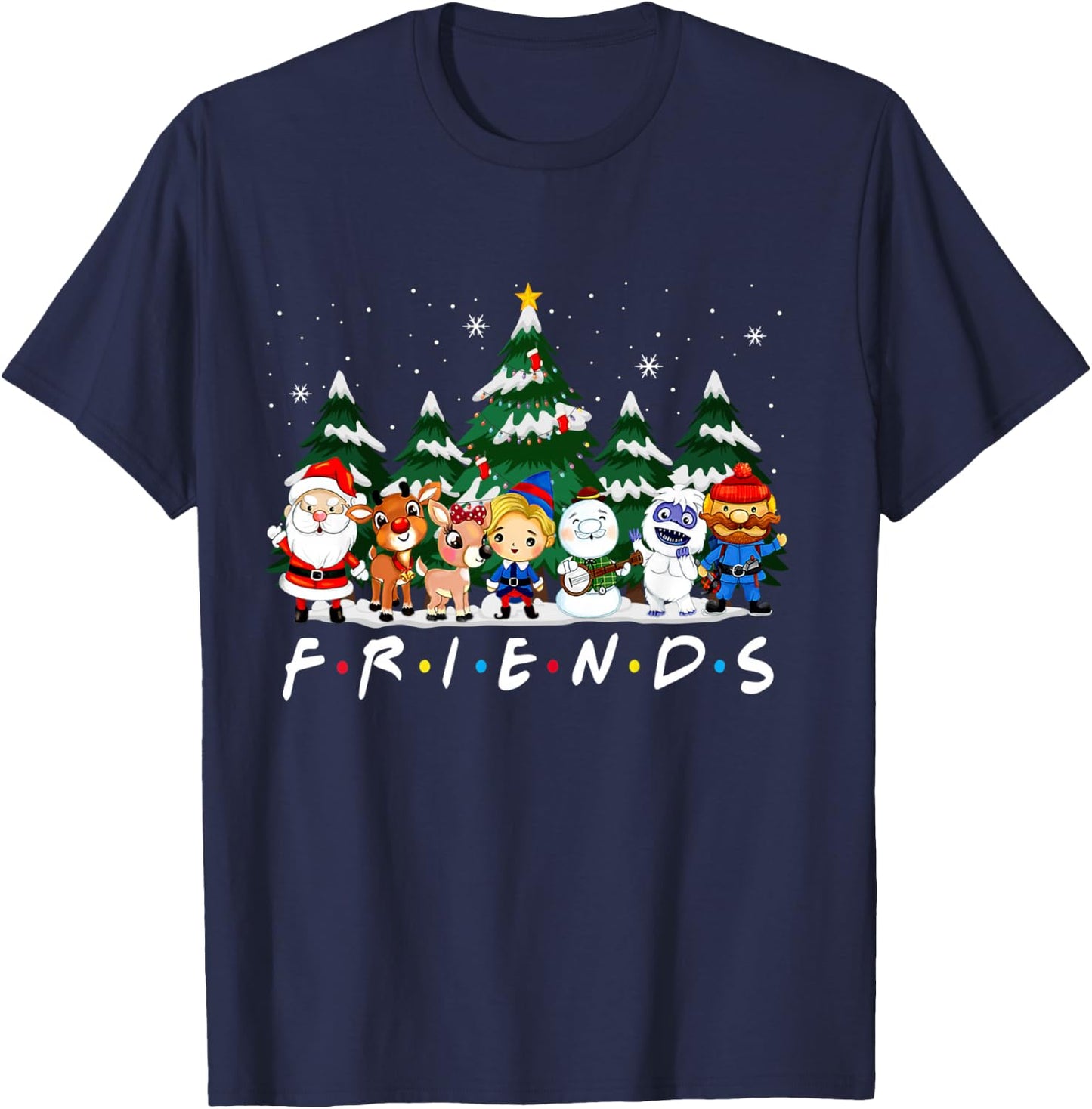 Friends Christmas Santa Rudolph Snowman Family Pajama Xmas T-Shirt - T-Shirt | Navy