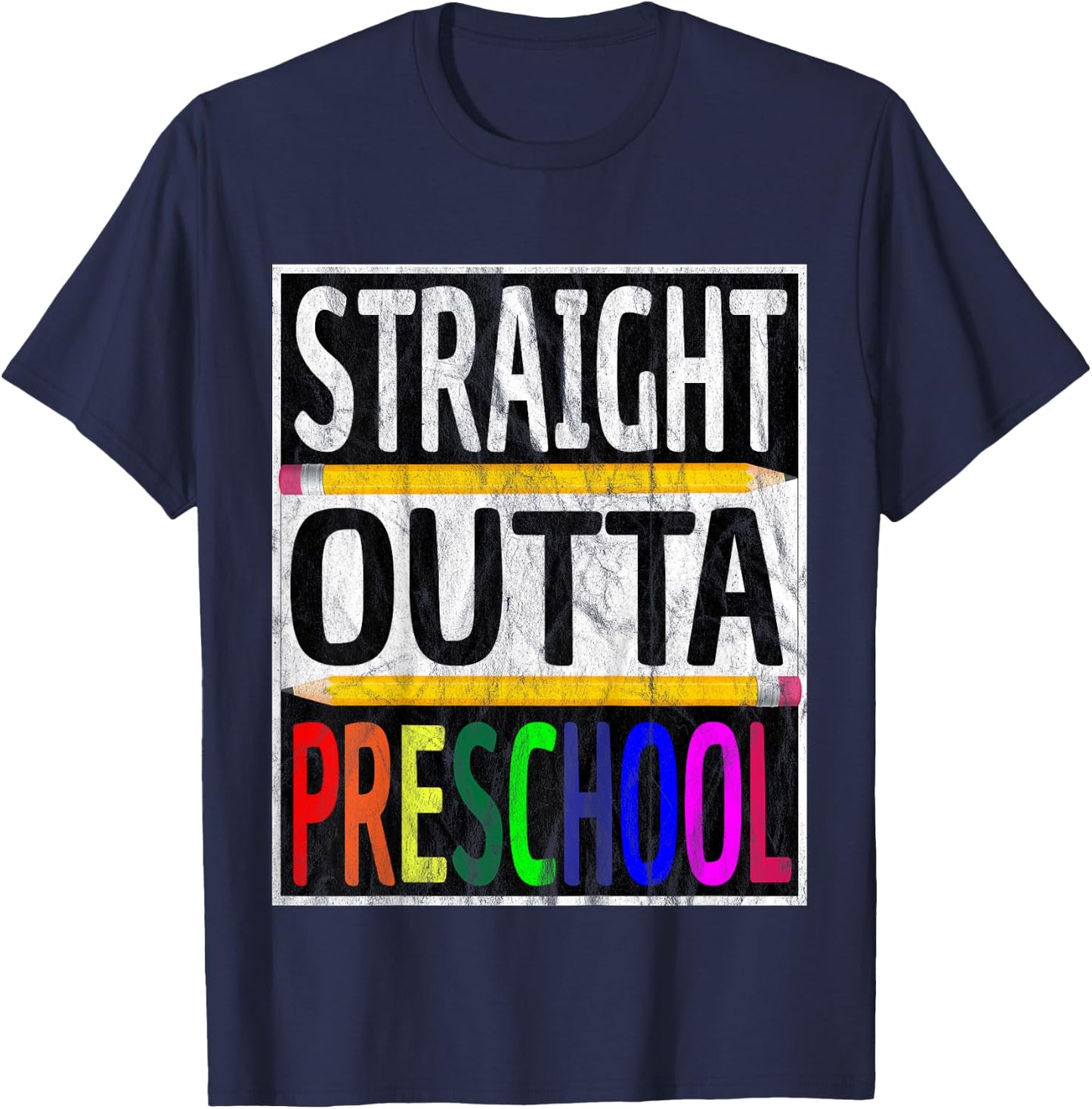 Kids Straight Outta Preschool Graduation Gift T-Shirt - T-Shirt | Navy
