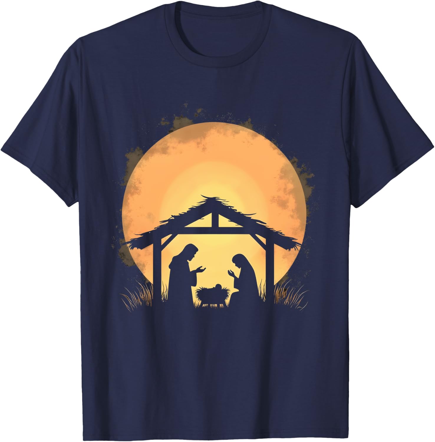 Peaceful Nativity Silhouette Christmas Scene T-Shirt - T-Shirt | Navy