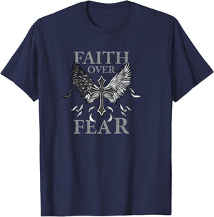 USA Flag Faith Over Fear Patriotic American Prayer Retro T-Shirt - T-Shirt | Navy