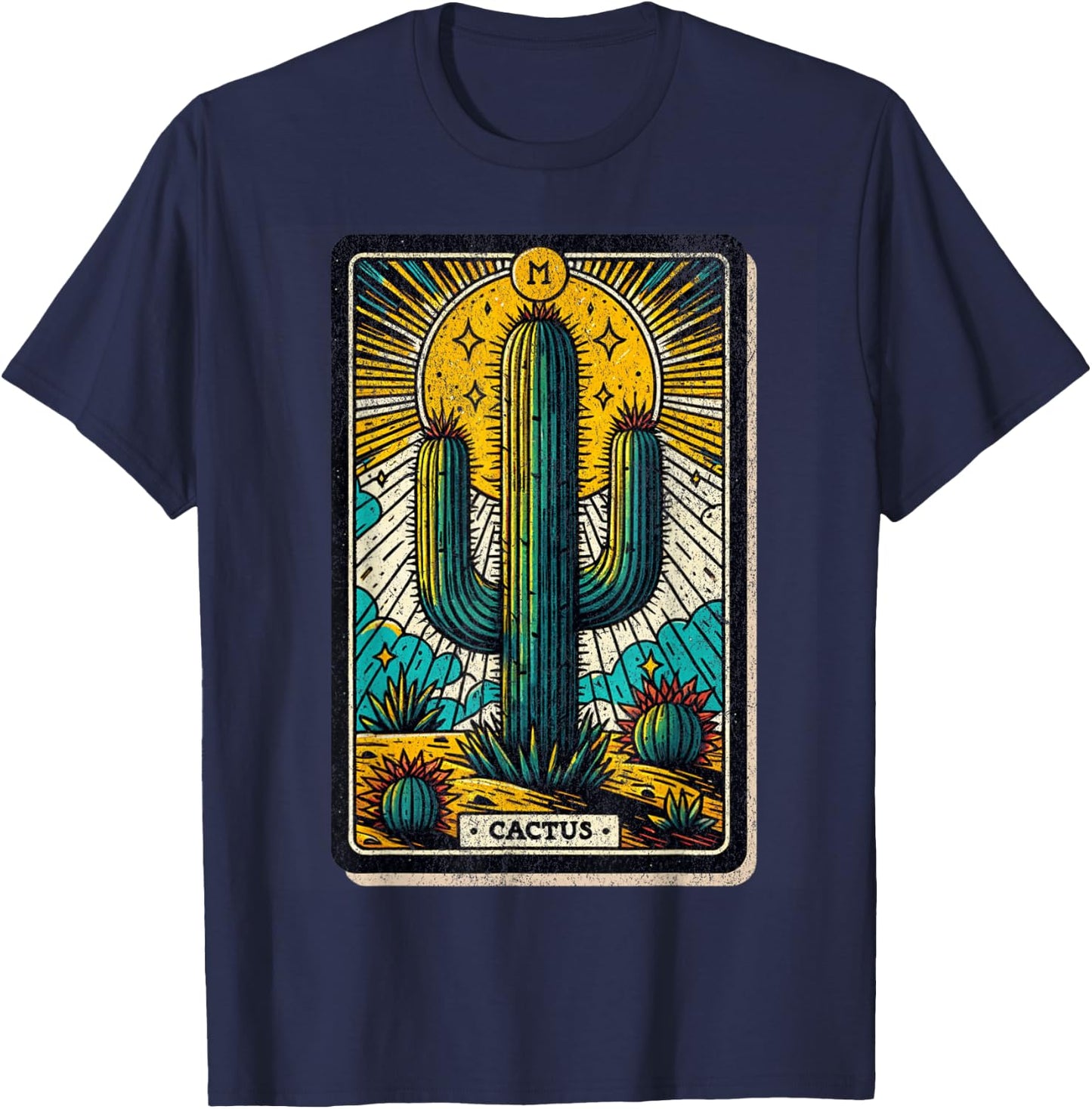Vintage Saguaro Cactus Tarot Card Desert Cacti Southwest T-Shirt - T-Shirt | Navy