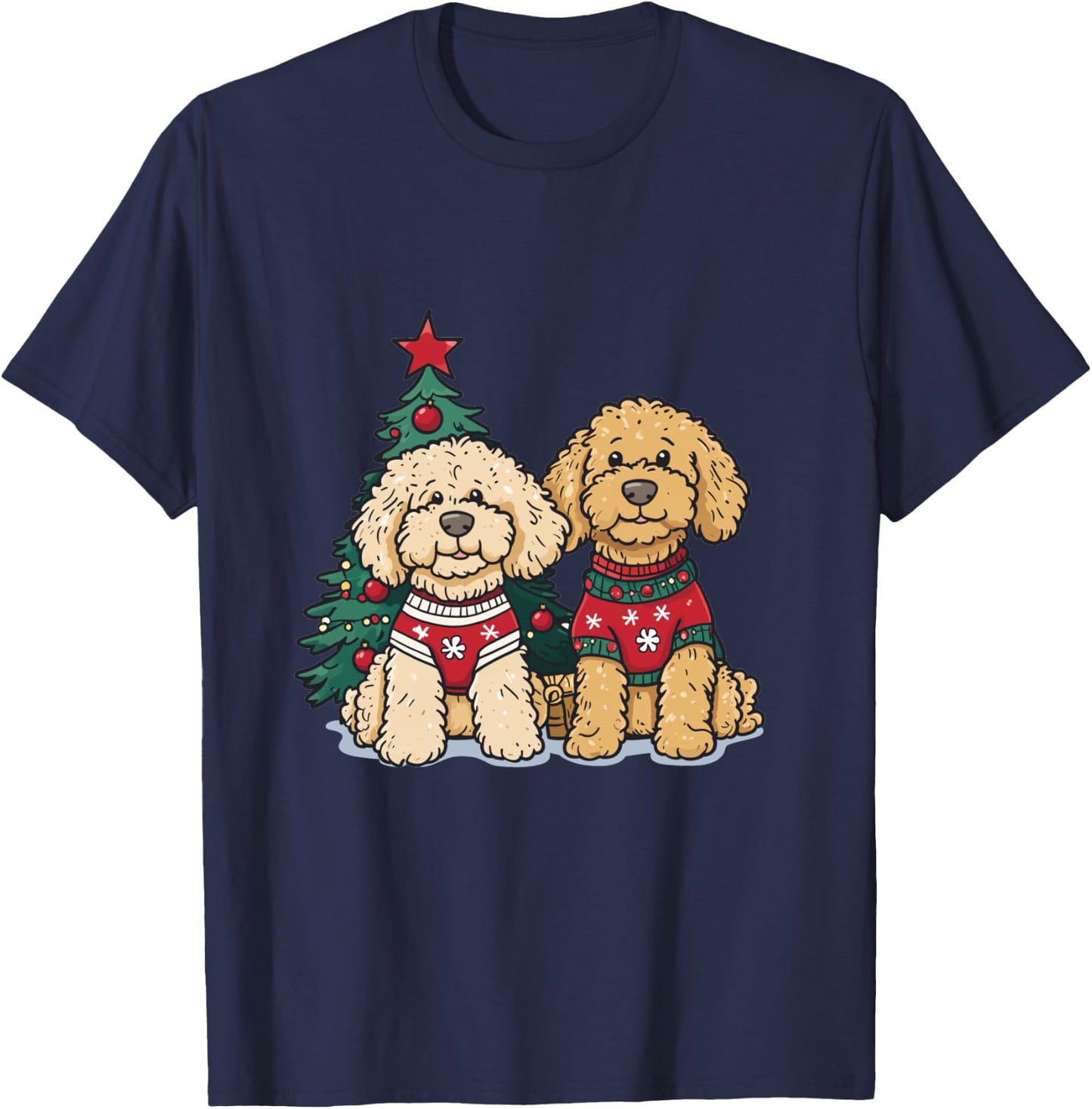 Cute Christmas Golden Doodle Dogs Holiday Sweater Snowflakes T-Shirt - T-Shirt | Navy