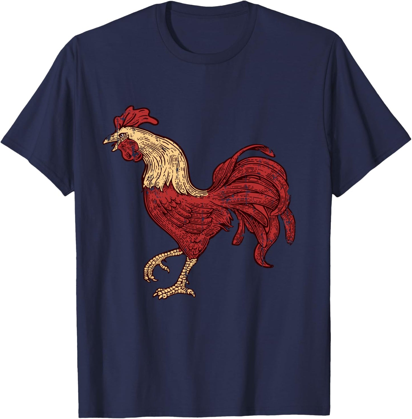Rooster Retro Vintage T Shirt, Red Fighting Chicken Apparel T-Shirt - T-Shirt | Navy