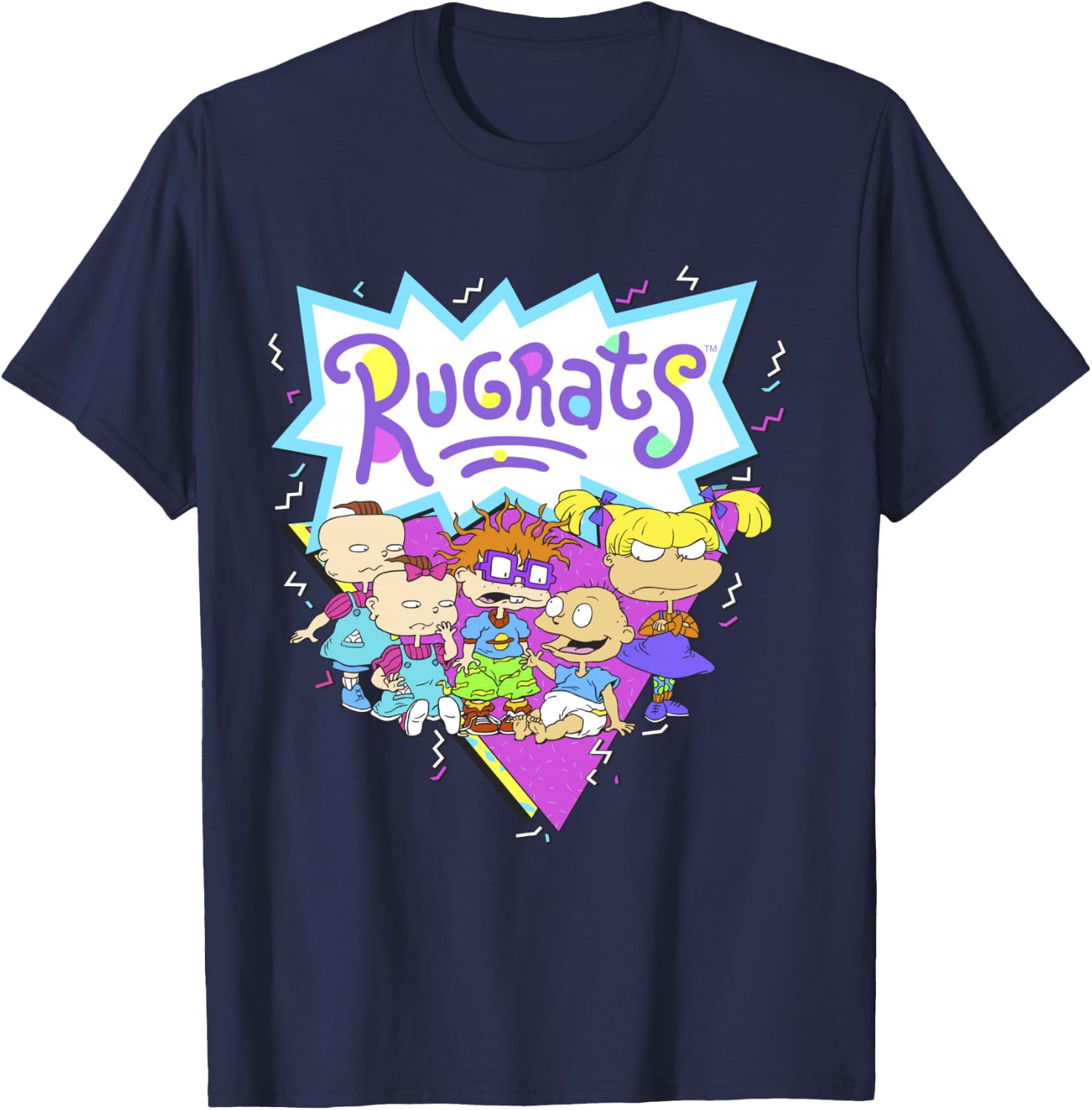 Rugrats Group Shot Retro Geometric Logo T-Shirt - T-Shirt | Navy