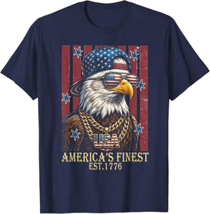Urban Hip-Hop Patriotic Bald Eagle Est.1776 T-Shirt - T-Shirt | Navy