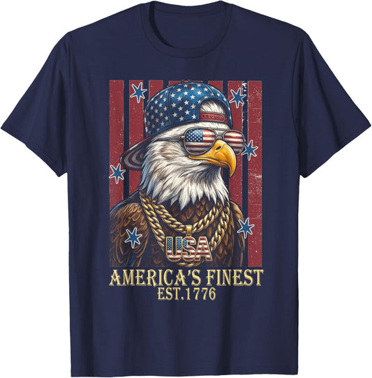 Urban Hip-Hop Patriotic Bald Eagle Est.1776 T-Shirt - T-Shirt | Navy