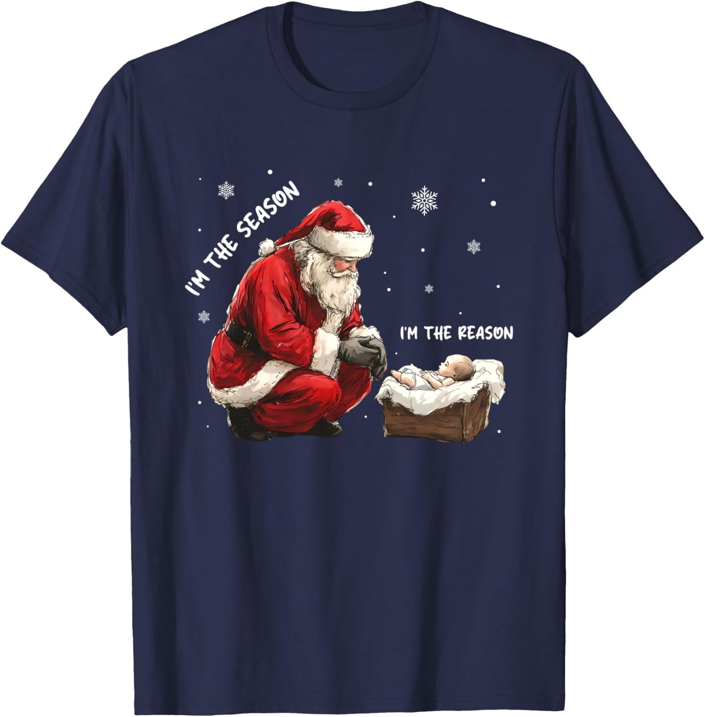 Christmas Jesus Is The Reason For The Season Christian Santa T-Shirt - T-Shirt | Navy