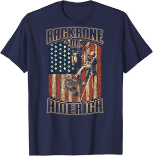 Lineman Lineman American Flag USA Flag Lineman T-Shirt - T-Shirt | Navy