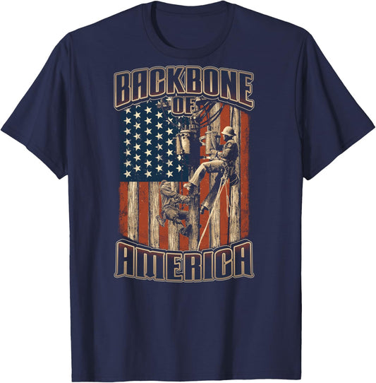 Lineman Lineman American Flag USA Flag Lineman T-Shirt - T-Shirt | Navy