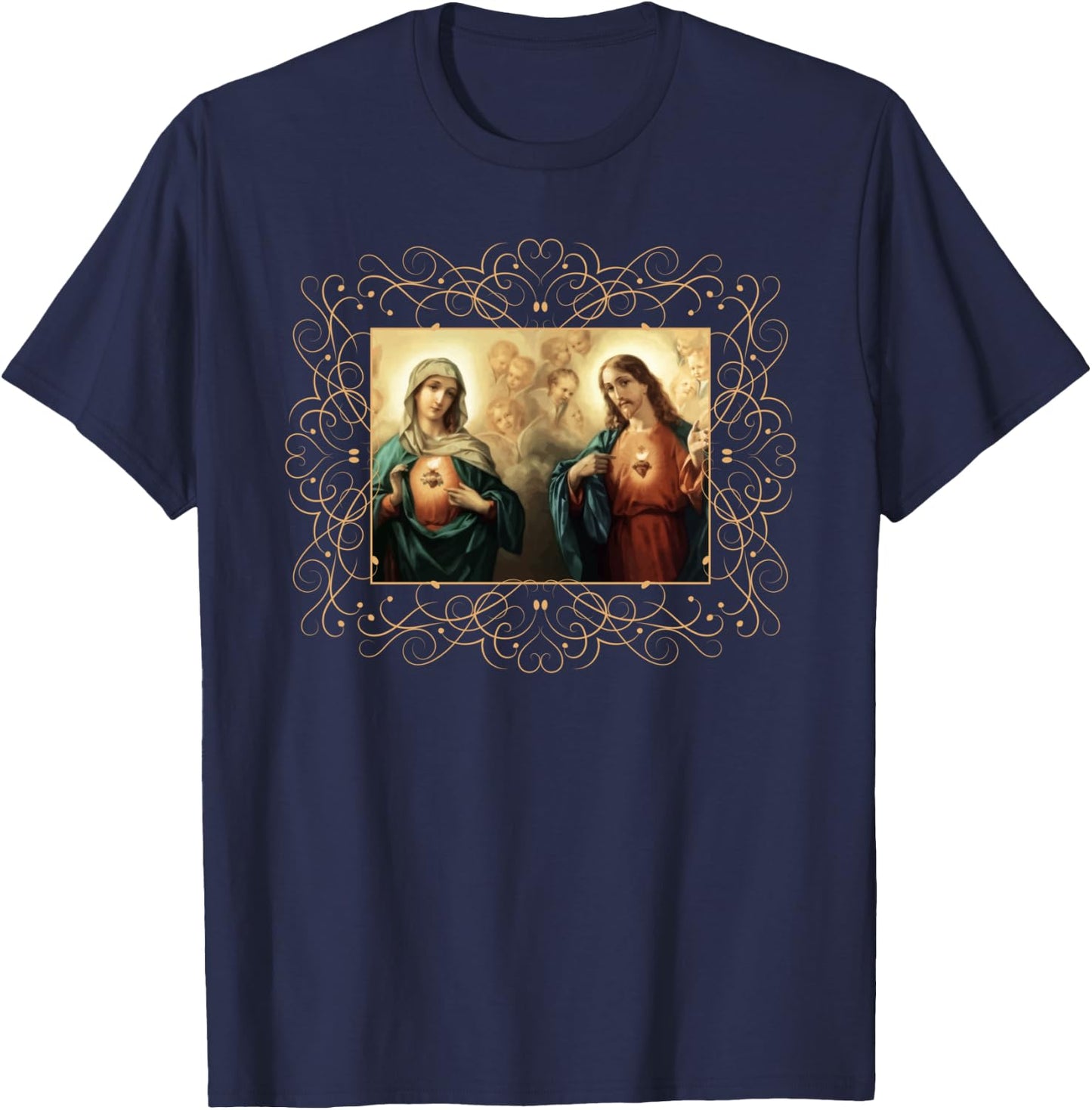 Heart of Jesus and Immaculate Heart Picture Jesus and Mary T-Shirt - T-Shirt | Navy
