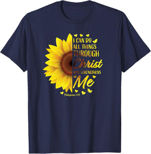 Christian Bible Verse Scripture Philippians 4:13 Sunflower T-Shirt - T-Shirt | Navy