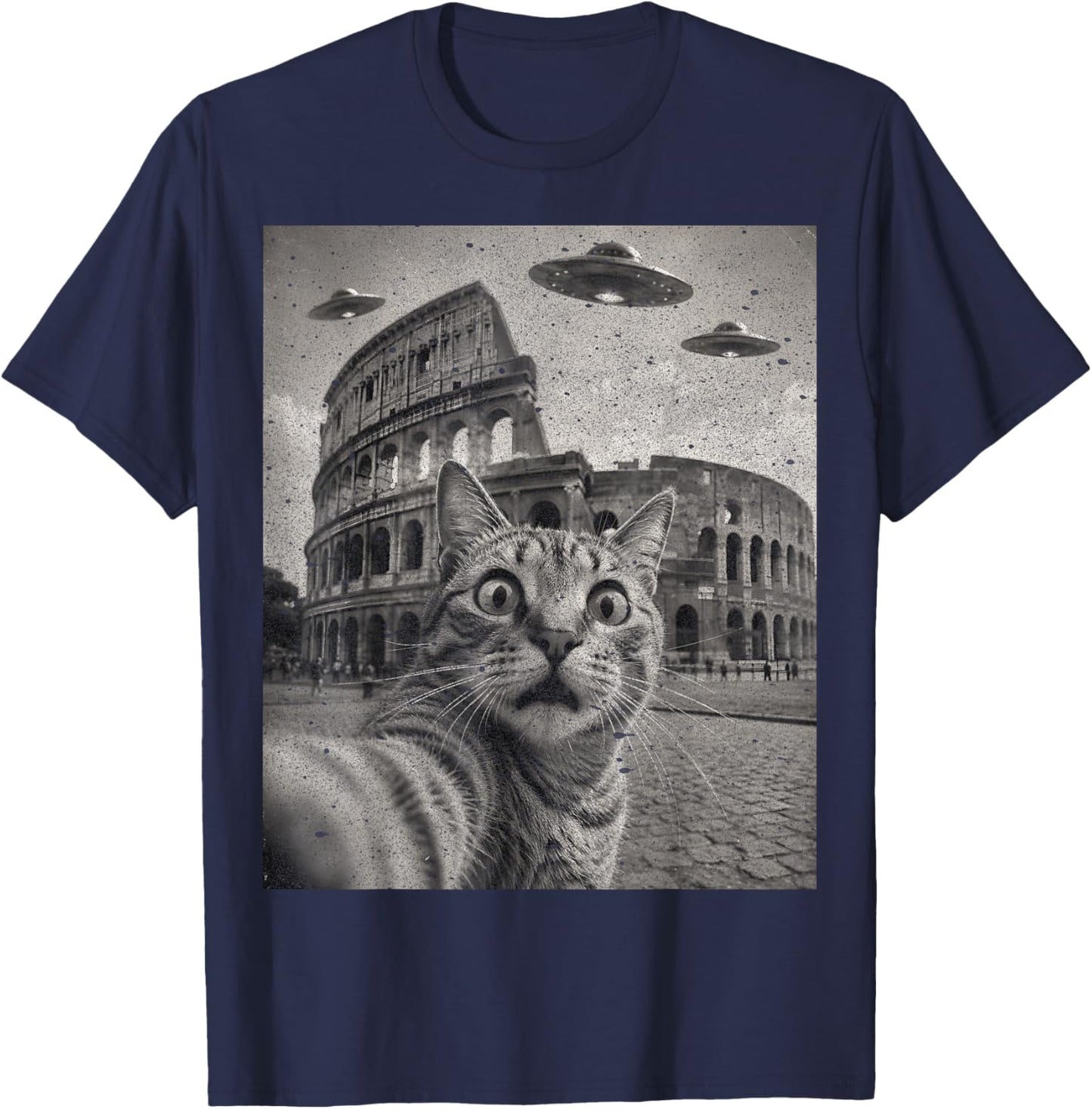 Cat Selfie Rome Colosseum Alien UFO T-Shirt - T-Shirt | Navy