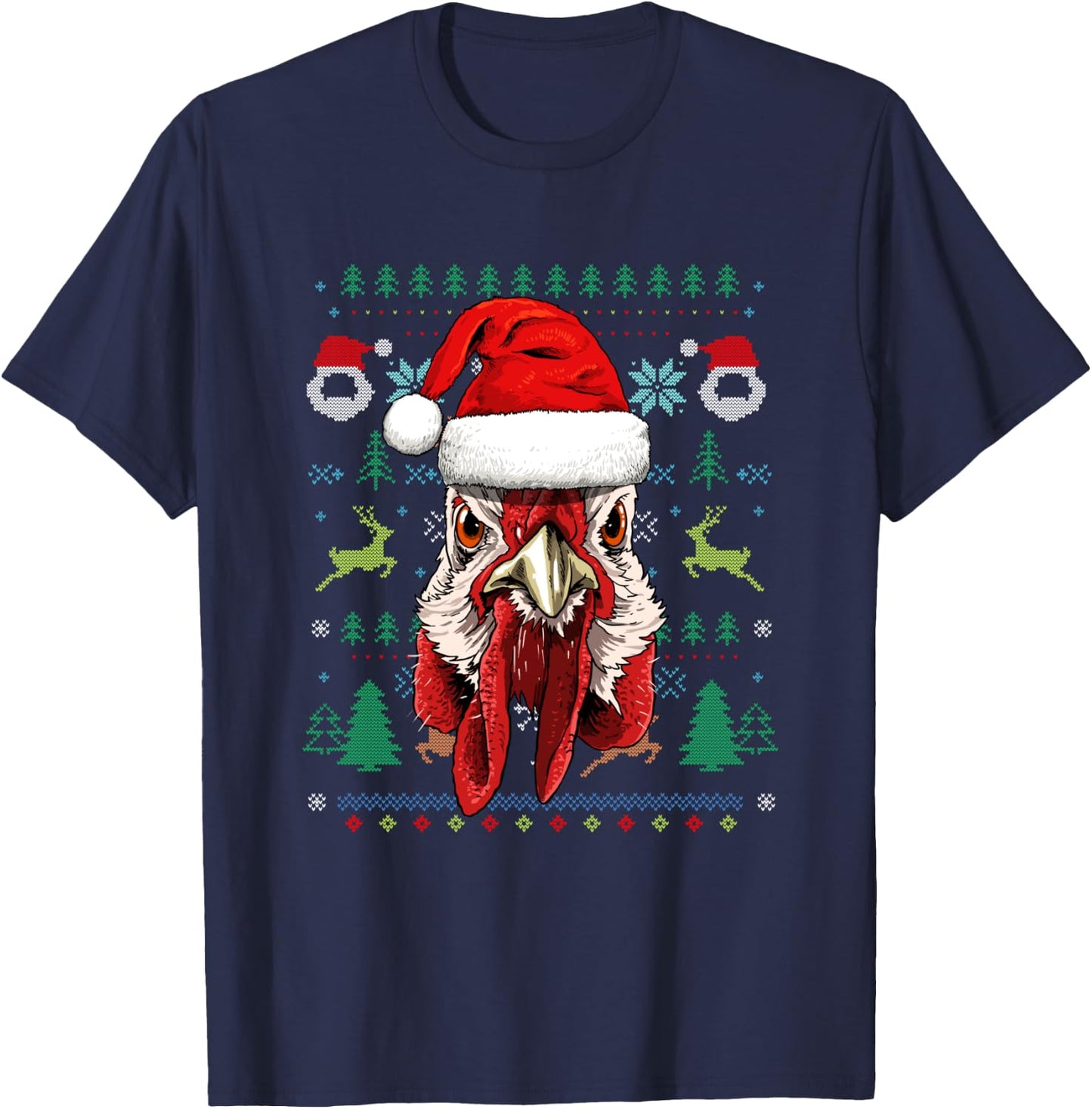 Chicken Ugly Christmas Santa Hat Xmas Kids Boys Girls T-Shirt - T-Shirt | Navy