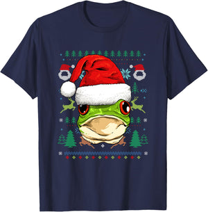 Frog Ugly Christmas Santa Hat Xmas Kids Boys Girls T-Shirt - T-Shirt | Navy