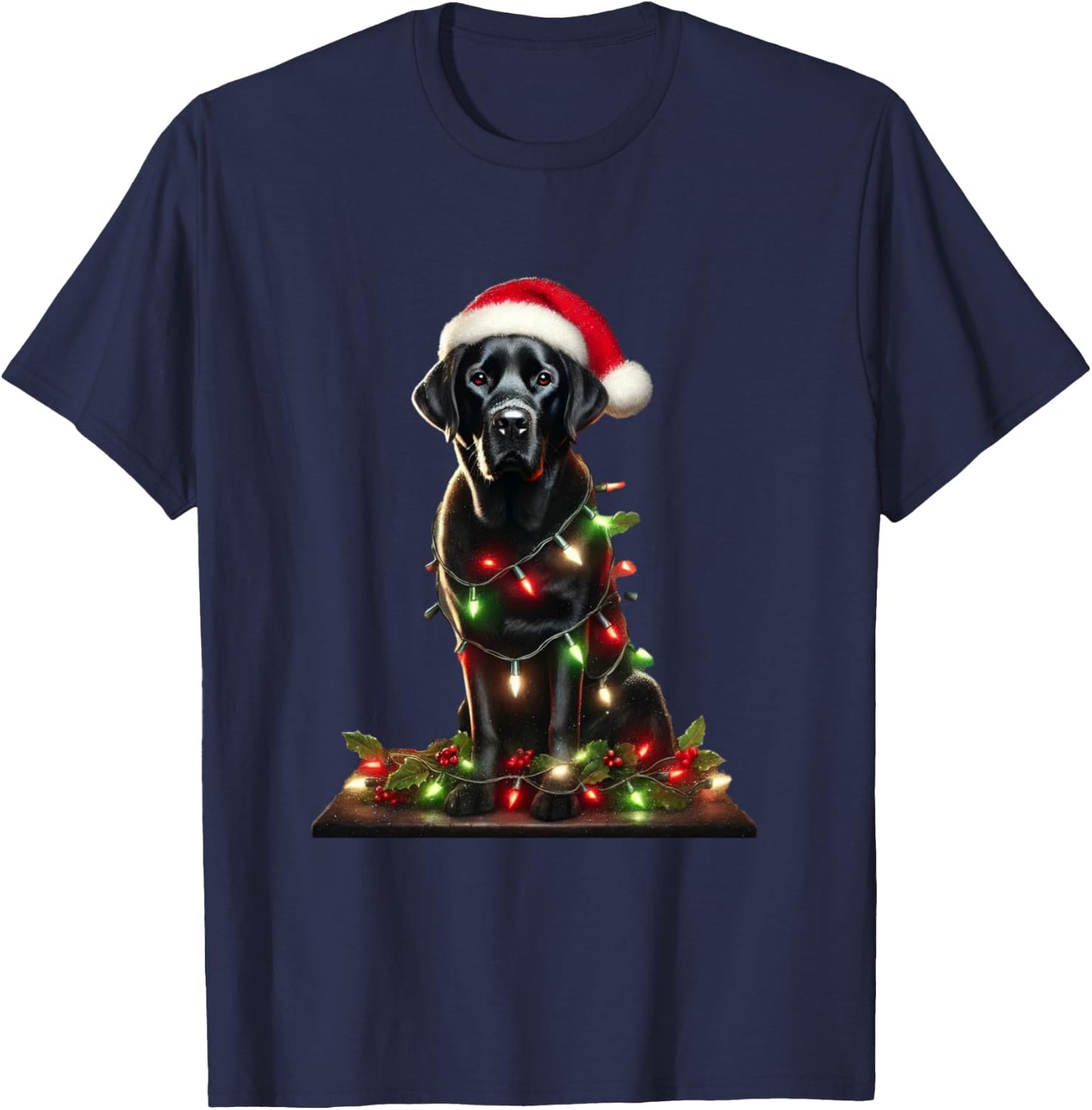 Funny Black Labrador Christmas Tree Light Pajama Dog Xmas T-Shirt - T-Shirt | Navy