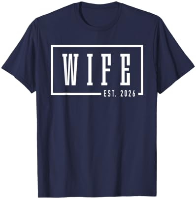 Wife Est 2026 Just Married Honeymoon Sleek Framed Design T-Shirt - T-Shirt | Navy