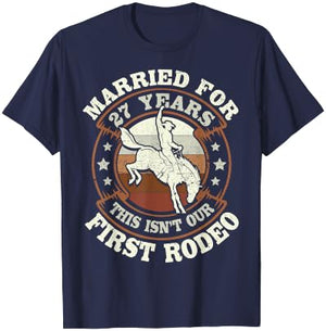 27 Years Married Cowboy 27th Wedding Anniversary Rodeo T-Shirt - T-Shirt | Navy