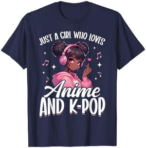 Just A Girl Who Loves Anime and K-Pop African American Afro T-Shirt - T-Shirt | Navy