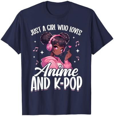 Just A Girl Who Loves Anime and K-Pop African American Afro T-Shirt - T-Shirt | Navy
