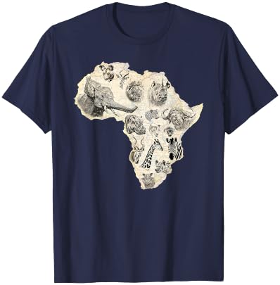 Africa's Most Popular Wild Animals on Africa Map T-Shirt - T-Shirt | Navy