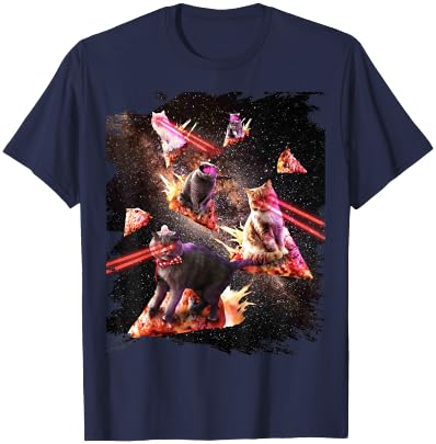 Galaxy Laser Cat Space Pizza Cats with Lazer Eyes T-Shirt - T-Shirt | Navy