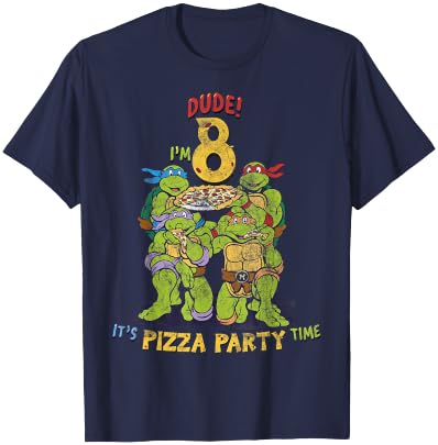 Teenage Mutant Ninja Turtles I'm 8 Dude Pizza Birthday Party T-Shirt - T-Shirt | Navy