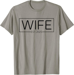 Wife Est 2025 Just Married Honeymoon Wedding Couples T-Shirt - T-Shirt | Sand