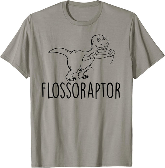 Flossoraptor Floss Cute Raptor Funny DDS Dental Babe T Shirt T-Shirt - T-Shirt | Sand