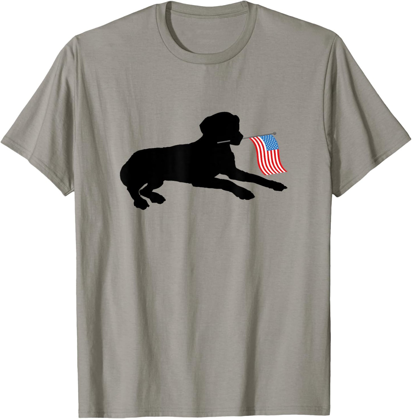 Black Lab Dog Holding July 4th Patriotic USA Flag T-Shirt - T-Shirt | Sand