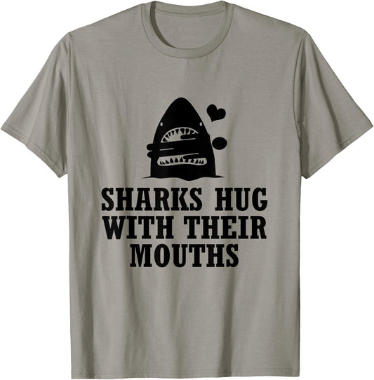 Sharks Hug with Their Mouths (Black) T-Shirt - T-Shirt | Sand