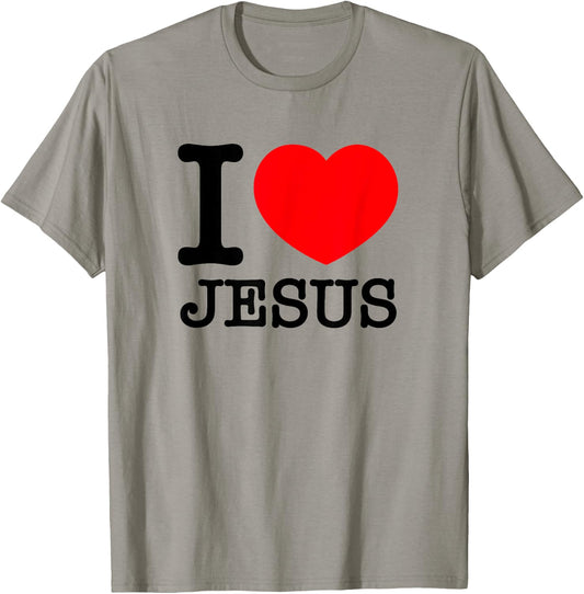 I Love (Heart) Jesus - Red Heart Black Text Design T-Shirt - T-Shirt | Sand