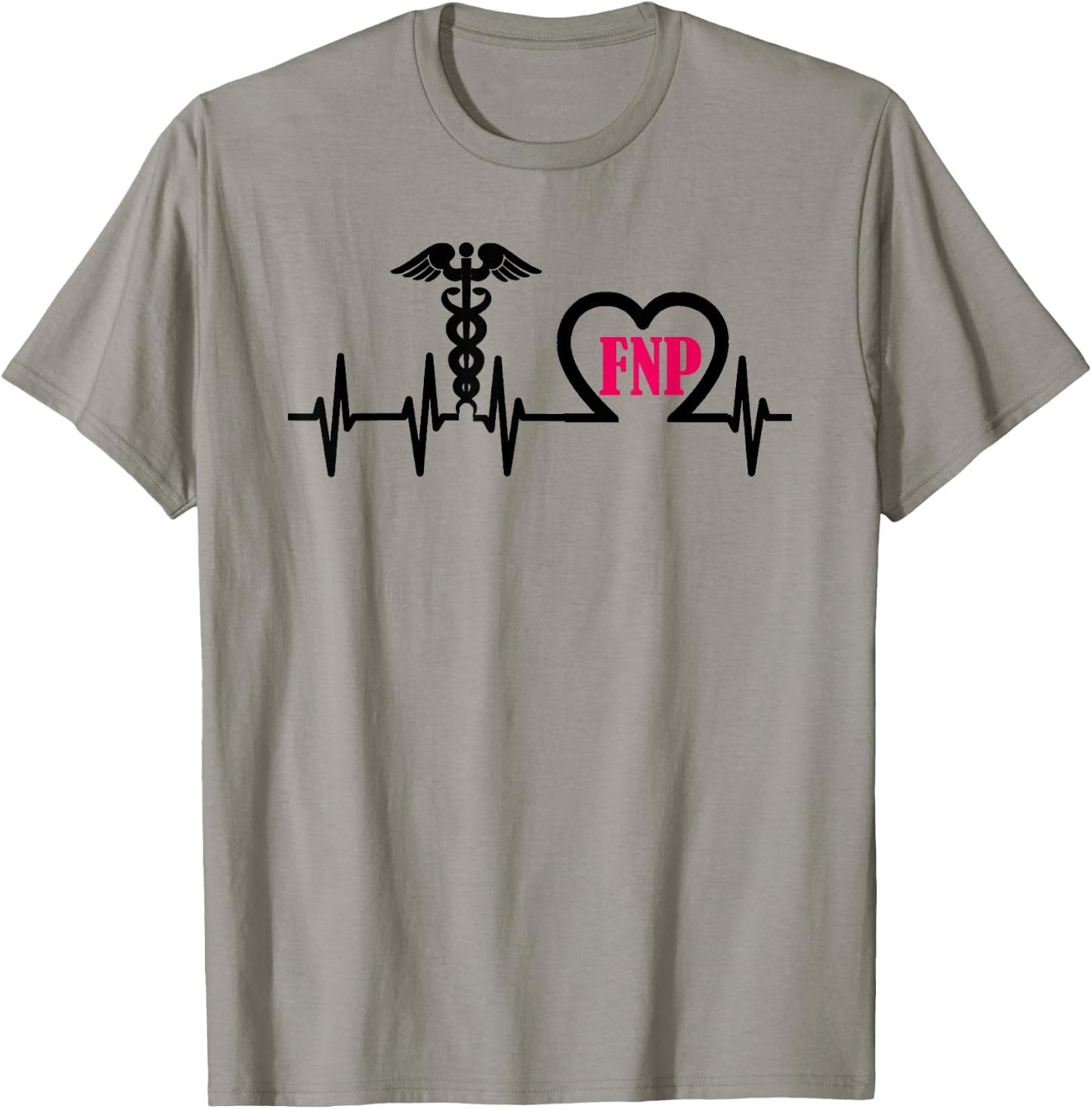 FNP Family Nurse Practitioner Heart & Caduceus Heartbeat T-Shirt - T-Shirt | Sand