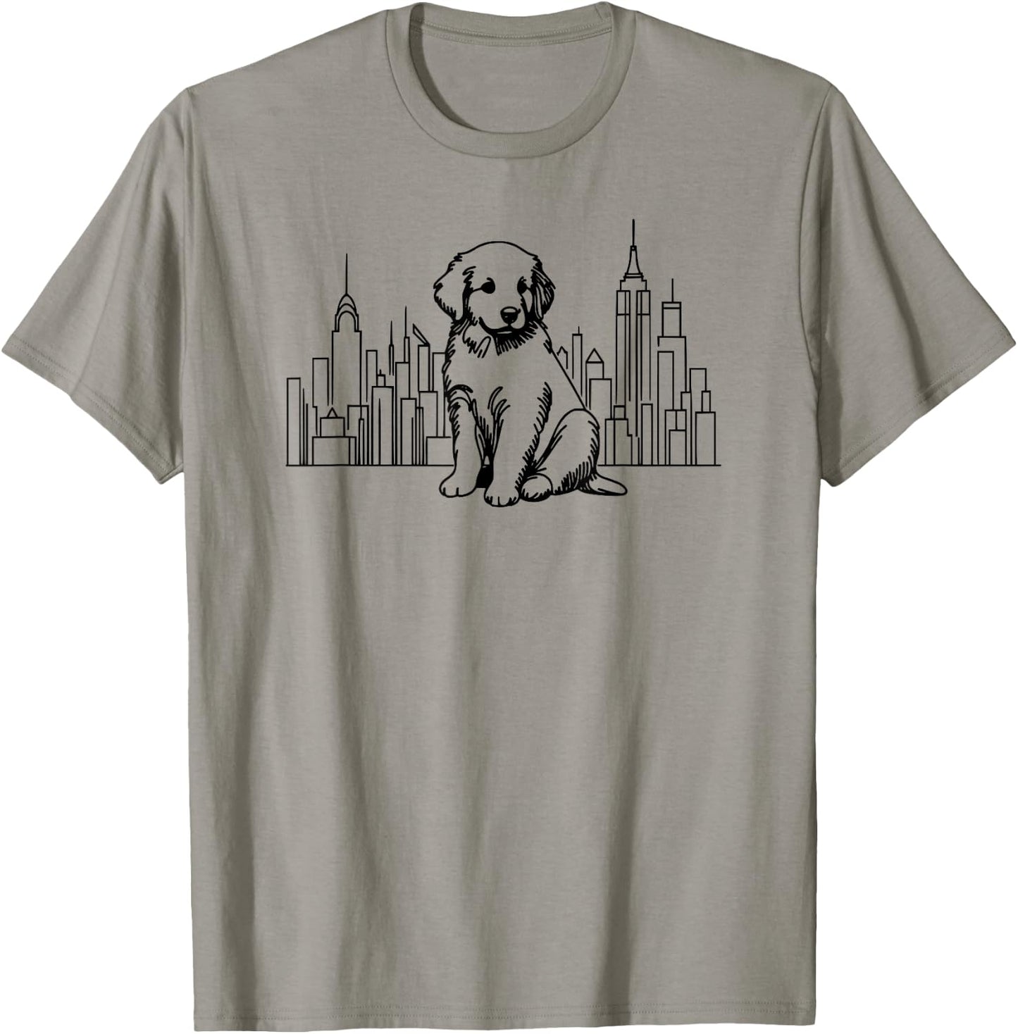 Golden Retriever dog in New York City line art, NYC skyline T-Shirt - T-Shirt | Sand