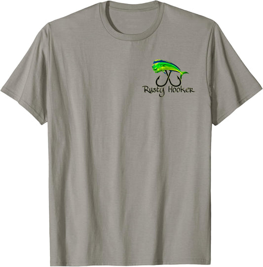 Rusty Hooker fishing outdoor coastal mahi mahi T-Shirt - T-Shirt | Sand