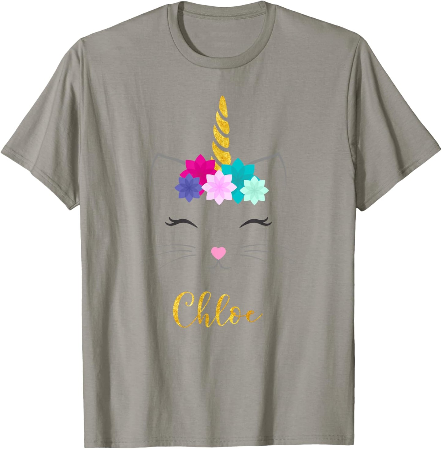 Chloe Name Shirt Cat Unicorn Personalized Birthday Gift T-Shirt - T-Shirt | Sand