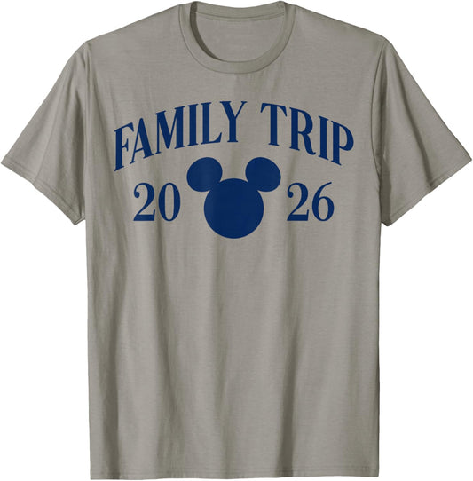 Disney Mickey and Friends Family Trip 2026 Blue Silhouette T-Shirt - T-Shirt | Sand
