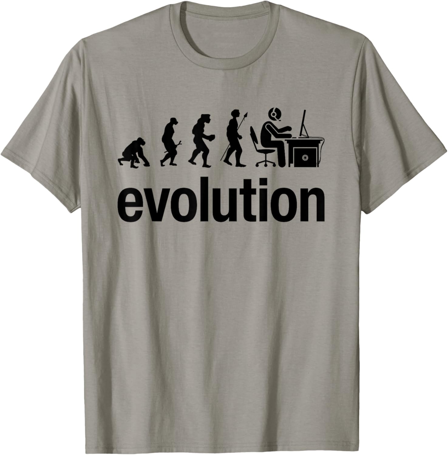 Human Evolution Of Man Geek Gamer Funny Computer IT Nerd T-Shirt - T-Shirt | Sand