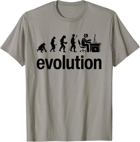 Human Evolution Of Man Geek Gamer Funny Computer IT Nerd T-Shirt - T-Shirt | Sand